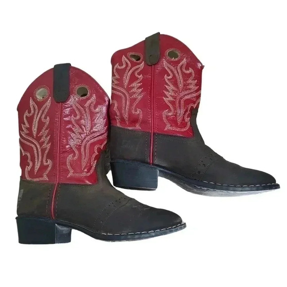 Old West Cowboy Boots Youth Size 10 Brown Red Leather Equestrian Rodeo - Picture 4 of 5
